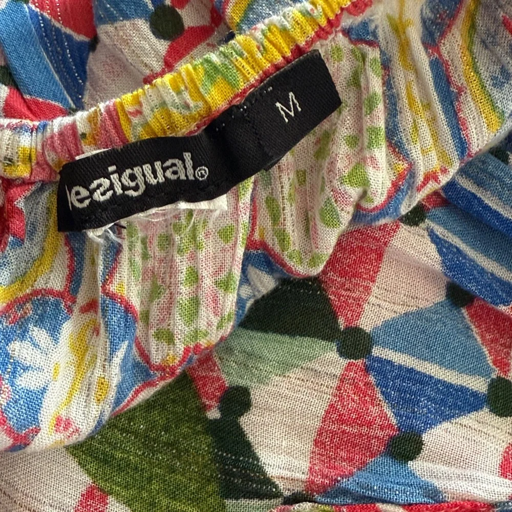 Desigual bright Carola floral boho chic peasant blouse top with beaded tassel - Picture 5 of 9